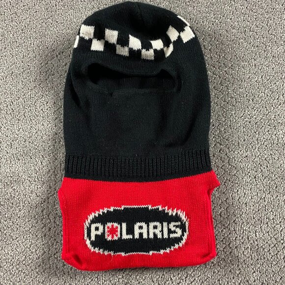Vintage Polaris Snowmobile Knit Balaclava Beanie Ski Hat Toque Made in the USA - Picture 1 of 7